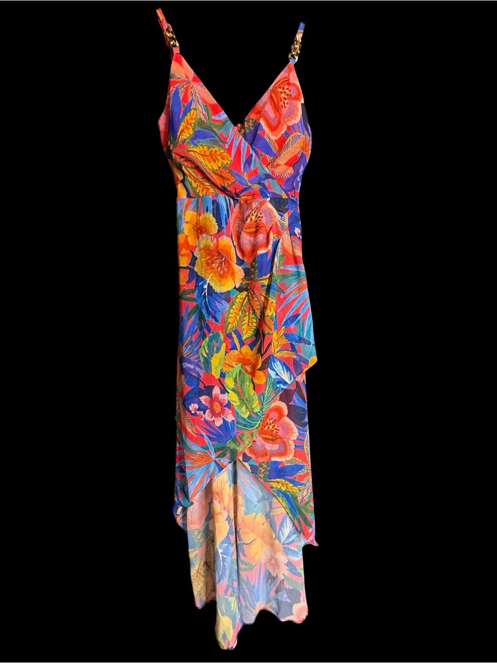 Siena Floral Souflee Crepe Faux Wrap Tropical Coral Blue Midi Dress NWT Size 2